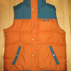 MENS LL BEAN VEST/PUFFER/ORANGE + GREEN/DOWNTEK/POCKETS/SIZE LARGE!
